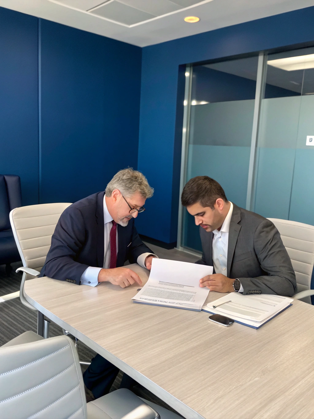 Attorney Dennis Cohrs in consultation meeting with a client